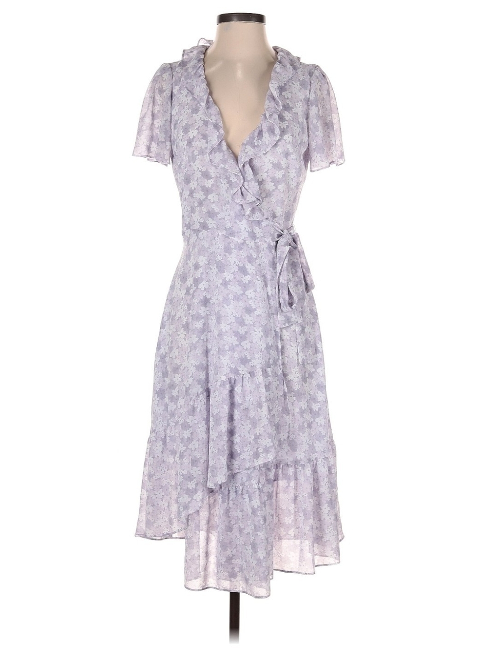 MICHAEL Michael Kors Lilac Floral Ruffle Wrap Midi Dress